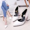 элегантный жемчуг высокие каблуки 2019 новый белый толстый с одной обуви средней полой моды простые женские туфли рабочая обувь