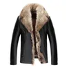 2018 männer Leder Jacke Faux Schaffell Jacke Dickes Leder Pelz Männer Winter Mantel Pelz Gefüttert Mantel Waschbären Kragen