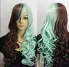 WIG LL Popular Heat Resistant hair Lolita Half Blue Brown Mix Long Wavy Fibre Hair Cosplay Daily Wear Wig