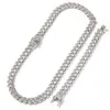 Bracelet boucles d'oreilles collier 13mm chaînes à maillons cubains collier et bracelet ensemble mode hiphop bijoux strass glacé colliers pour hommes