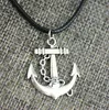 20pcs/lot Fashion Necklace Antique Silver Anchor Choker Charms Black Leather Chain Necklace 45cm