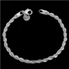 925 Sterling Silver Charm Armband för Kvinnor Flicka Lyxkedja Twisted Rope Bracelet Geometric Silver Silver Fine Armband