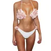 Mujeres Sexy Cuello Cuello Pétalo Flor Floral Bikini 3D Conjunto Transpirable Cómodo de dos piezas Traje de baño Ropa de playa Traje de baño