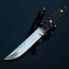 Damaskus fast bladkniv VG10-Damascus Stål Drop Point Blades Full Tang Ebony Hantera raka knivar med lädermantel