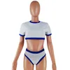 Vrouwen Bikinis Set Tweedelige Badpak Korte Mouw Crop Top Hipster Badmode Mode Effen Kleur Zwempakken Zwemmen Doek Safing Duiken