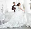 2020 Luksusowa Koronkowa Aplikacja Ballgown Suknie ślubne V Neck Chapel Train Plus Size Wedding Bridal Gown Vestido de Novia Custom Made