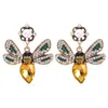 Groothandel- Mode Luxe Designer Overdreven Kleurrijke Diamond Crystal Mooie Leuke Insecten Bee Pearl Pendant Stud Oorbellen voor Vrouwen
