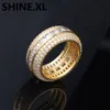 Hip Hop Men039s Iced Out Cumbic Zircon Bling Suqare 3 Row Ring Gold Silver Color CZ Bijoux Anneaux Gifts8131453