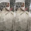 White Ivory Christening Gown for Little Kids O Neck Long Sleeve Lace Pearls First Communion Dress Toddler Infant Baptism Gowns