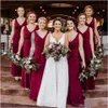 Country Side Dark Red Elastic Satin Mermaid Long Bridesmaid Dresses Ruched Wedding Guest Party Maid of Honor Dresses