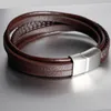 2019 Classic Genuine Leather Bracelet For Men Multilayer Black Brown Woven Rope Wristband Stainless steel clasp Boys Cool Jewelry Bulk