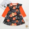 Meninas do bebê Pequenos Vestidos de Manga Voadora Halloween Crianças Abóbora Fantasma Carta Manga Comprida A-Line Vestido Roupas Crianças Deisgner Roupas M325