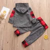 2Pcs Baby Boys Clothes Set Autumn Red Plaid Newborn Infant Outfit Cotton Hooded Top Pants Casual Toddler Kids Clothing Suit