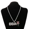 Nome della lettera personalizzata di nuovo stile con collana con pendente a fiore rosa con ciondolo a catena in corda Gioielli hip-hop CZ da uomo con catena da tennis in argento dorato