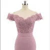 Dusty Rose Rosa Vestidos de Dama de Honra Sereia Floral Lace Applique Frisado V Neck Casamento Convidado Vestido de Noite Alças Maid of Hon3866319