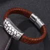 Personlighetsgeometri Men039S Brown Woven Leather Armband Rostfritt stål Magnetiskt spänne Fashion Charm Armband 7SP01696356262