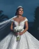 Arabic Luxurious Shiny Ball Gown Wedding Dresses New Off Shoulder Sleeveless Backless Bridal Dress Cathedral Train Wedding Gown Plus Size