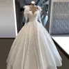 刺繍3D花レースの国の結婚式のドレスボールガウン2020ハイネックシアーフィッシュハングロングスリーブVestidos de Novia Bridal Party Dres