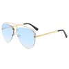 ROYAL GIRL Retro ovale Sonnenbrille Damen New Brand Designer fünfzackigen Stern Sonnenbrille Damen Herren Metall rahmenlose Sonnenbrille HD Objektiv