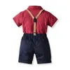 Baby Boys Genleman Outfits летняя младенческая рубашка одежда комплекты детей полосатые рубашки бабочки галстуки + подвесные шорты на день рождения S195