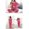 Femmes été grande taille pyjamas ensemble chinois imprimé fleuri à manches courtes hauts Capri pantalon vêtements de nuit amples vêtements de détente XL-4XL1