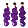Ombre -buntar med stängning Brasiliansk kroppsvåg 1B Purple Obre väver Human Hair 3 Bunds med spetsstängning ombre lila hår EX78761000