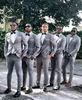 Gri Groomsmen Düğün Için Iki Düğme Slim Fit Erkek Takım Elbise Erkek Iki Parçalı Düğün Smokin (Ceket + Pantolon + yay)