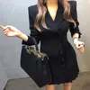 2019 mola moda coreana cintura negra era fino pequeno terno feminino longa saia plissada paletó