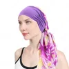 Womens muçulmano Hijab Cancer Chemo Flor Imprimir Loss Hat Turban Cap cabelo cobrir a cabeça do envoltório do lenço Pré-Amarrado Headwear Strech Bandana