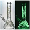 Narguilés uniques brillent dans le noir 11 pouces Oil Dab Rigs 6 bras arbre perc Tube droit Conduites d'eau en verre 18mm Joint femelle avec bol diffus Downstem