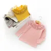 Kinder Designer Kleidung Spitze Mädchen T Shirts Candy Farbe Mädchen Shirts Langarm Kinder Tops Boutique Kinder Kleidung 4 Farben DHW3380