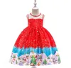 Grands enfants longue Maxi robe de princesse filles robes robe de noël robe robes de fête dessin animé imprimé Santa flocon de neige robes Costume AZYQ6397