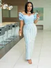 Wunderschöne Aso Ebi afrikanische Abendkleider, schulterfrei, gerüscht, 3D-Blumenmuster, lange, elegante Ballkleider in Übergröße, Csutom Made