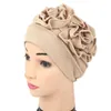 Enrole Cap Inverno mulheres muçulmanas Ruffle Chemo menina Hat Beanie Scarf Turban Chefe Polyester Casual flor fêmea Skullies Gorros