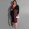 Plus size 4XL 5XL Women supersize one-piece dress with belt fashion long sleeve deep V long skirt sexy package hip evening dress 2525