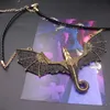 Punk Retro Gothic Jewelry Antique Black Gold Dragon Pendant Necklace Vintage Pterosaur Charm Necklace Women Man Gift Drop Ship1209E