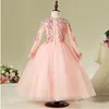 Новый розовый принцессы маленьких девочек Бальные платья Кружевные аппликация бисер Sheer Короткие рукава девушки цветка платья малышей Pageant платья сшитое