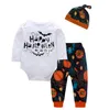 Halloween babykleding brief gedrukt baby jongen rompertjes broek hoed 3 stks sets lange mouw pompoen peuter meisje kleding 4 ontwerpen DW4498