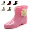 Hot Sale-Collectie Regenlaarzen Waterdichte Flat Met Schoenen Vrouw Regen Schoenen Water Rubber Enkellaarzen Bowtie