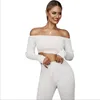 2019 Slash Neck 2 Piece Clothing Set Women Long Sleeve Crop Top And Pants Suit Ladies Sexy Leisure Two Piece Spring Tracksuit