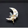 Mode Mondgöttin Brosche Pins Cartoon Mond Stern Engel mit Schmetterlingsflügel Broschen 18K vergoldete Emaille Strass Pins Schmuck Geschenke