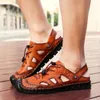 Hot koop-zomer echt leer uit deur schoenen mannen sandalen handgemaakte klassieker voor mannelijk zacht wandelen strand sandalias sandal dia's maat 38-48