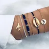 6 stks / set Shell Wrap Armband Metalen Schelpen Wereldkaart Vliegtuig Armband Multilayer Armbanden Damesmode Sieraden Drop Ship