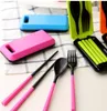 Dinnerware Sets Bright Color Plastic Chopsticks Spoon Fork Three Pieces Tableware Foldable Travel Cutlery Suit Practical