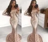 Volledige pailletten Mermaid Prom Dresses Lange Mouw Off Schouder Afrikaanse Black Women Gelegenheid Feestjurken Avondjurk