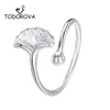 Todorova Delicati anelli con foglie di ginkgo Anelli regolabili color argento Foglie di piante carine per gioielli da sposa da donna