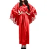 Kvinnor Sexig spets Satin Kimono Long Robe Bathrobe Lingerie Sleepwear Belt Pyjamas Solid Silk Robes For Women Satin Sleepwear12453