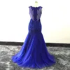 Royal Blue Plus Size Prom Dresses Mermaid Style 2019恋人キャップスリーブアップリケスパンコールビーズイブニングガウンフォーマルドレスパーティー