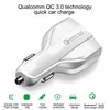 Toppkvalitet QC3.0 Tre portar USB Billaddare Snabbladdning Billaddare Dual USB-bil Mobiltelefon Laddare