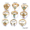 Retro 9 sztuk / zestaw Silver Gold Boho Mermaid Tail Compass Gemstone Midi Finger Golckle Pierścienie Dla Kobiet Lady Biżuteria